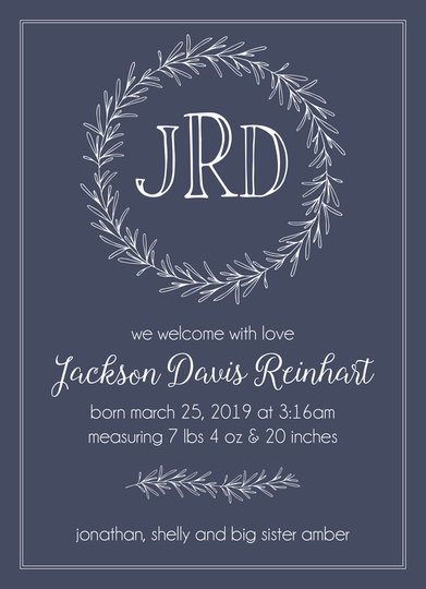 Wreath Photo Birth Announcements